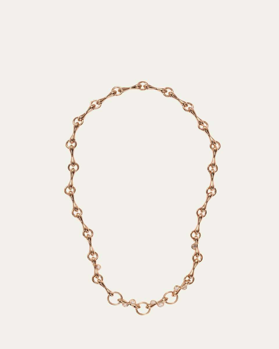 20K Rose Gold Heavy Baton Chain Necklace with Diamond Half Moons